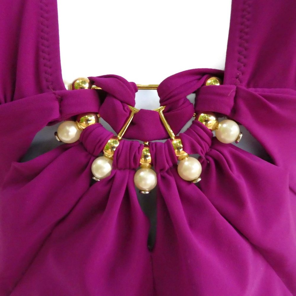 Vintage 90s Luxury Gottex Swimsuit One Piece Berry Pearl Ornaments Designer Pads - Picture 2 of 7